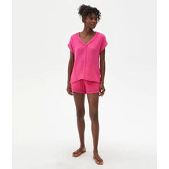 Michael Stars Peggy Cotton Gauze Pull On Lined Shorts Azalea Hot Pink Large NEW - Picture 3 of 6